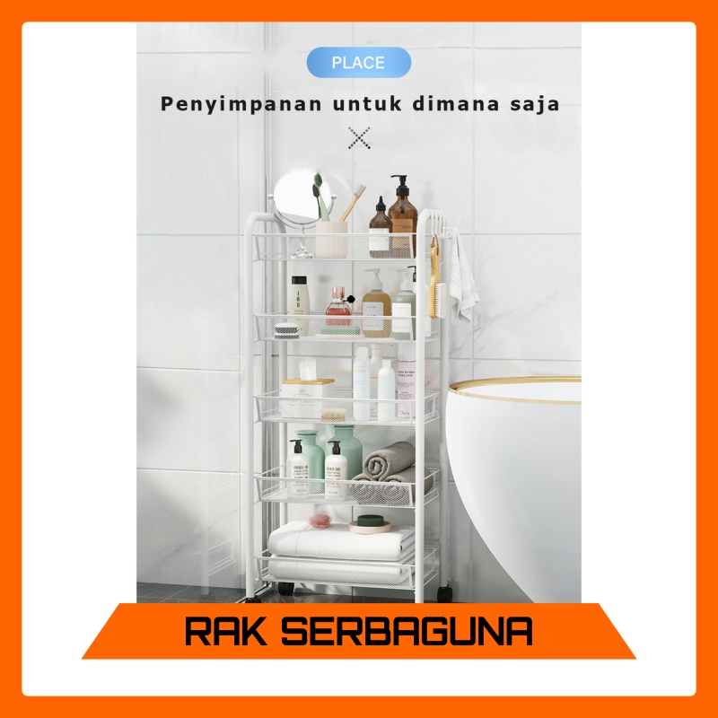 Rak 5 Susun Beroda Rak Rakit Penyimpanan Serbaguna Rak Dapur 5 Tingkat Praktis