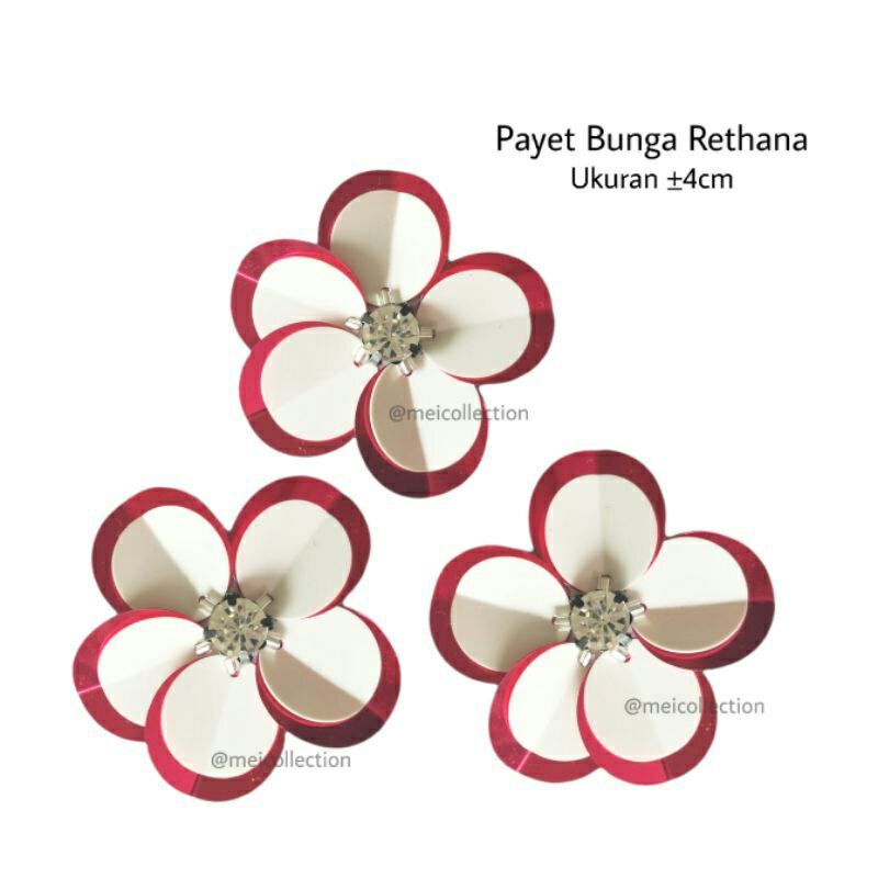 payet rangkai bunga 3D APB Rethana red SV 4cm off white