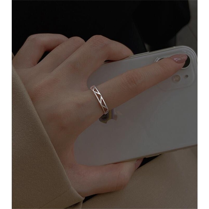 Roselife Cincin Model Terbuka Bahan Sterling Silver 925 Desain Belah Ketupat Gaya Koreakeren Untuk Priawanita