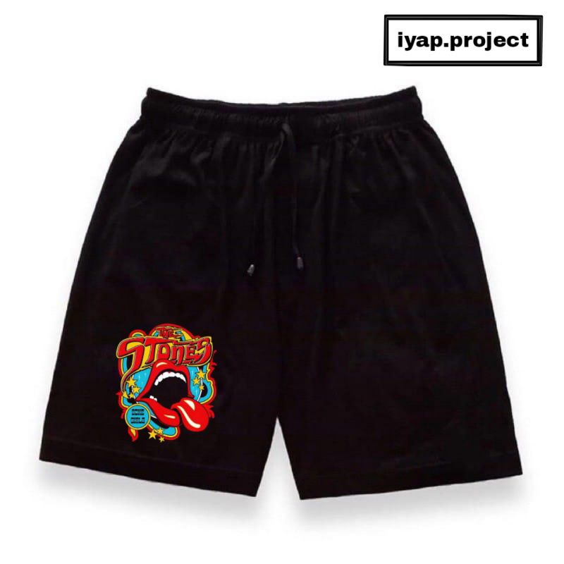 Celana pendek THE STONES / boxer short pants Band Musik Rock katun / baby terry hitam / kolor