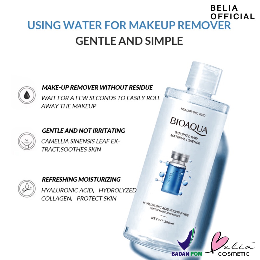 ❤ BELIA ❤ BIOAQUA Hyaluronic Acid Polypeptide Makeup Remover | Micellar Water | 300ml | Gentle Cleansing Water | Pembersih Make Up | BPOM