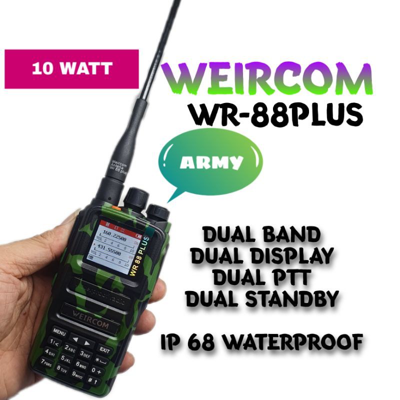 HT WEIRCOM WR 88 PLUS 10 WATT IP 68 ALTERNATIF ALINCO CRX5 WARNA ARMY LORENG WATERPROOF