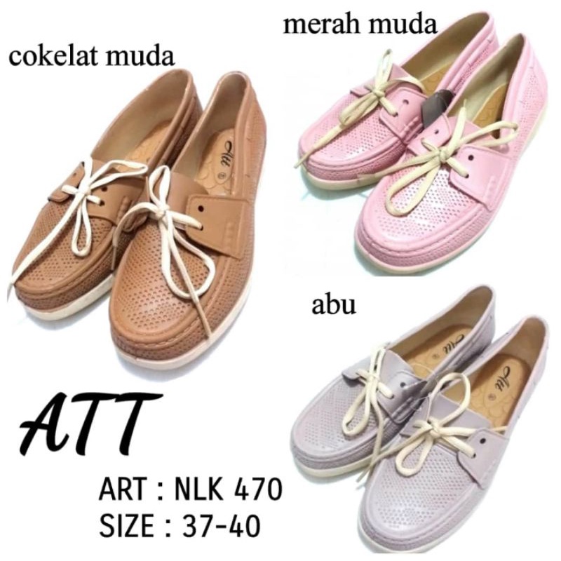 SEPATU WANITA ATT NLK 470 KARET SLIP ON MURAH WARNA CoklatMuda MerahMuda Abu Harga termurah bahan karet lentur dan ringan dipakai