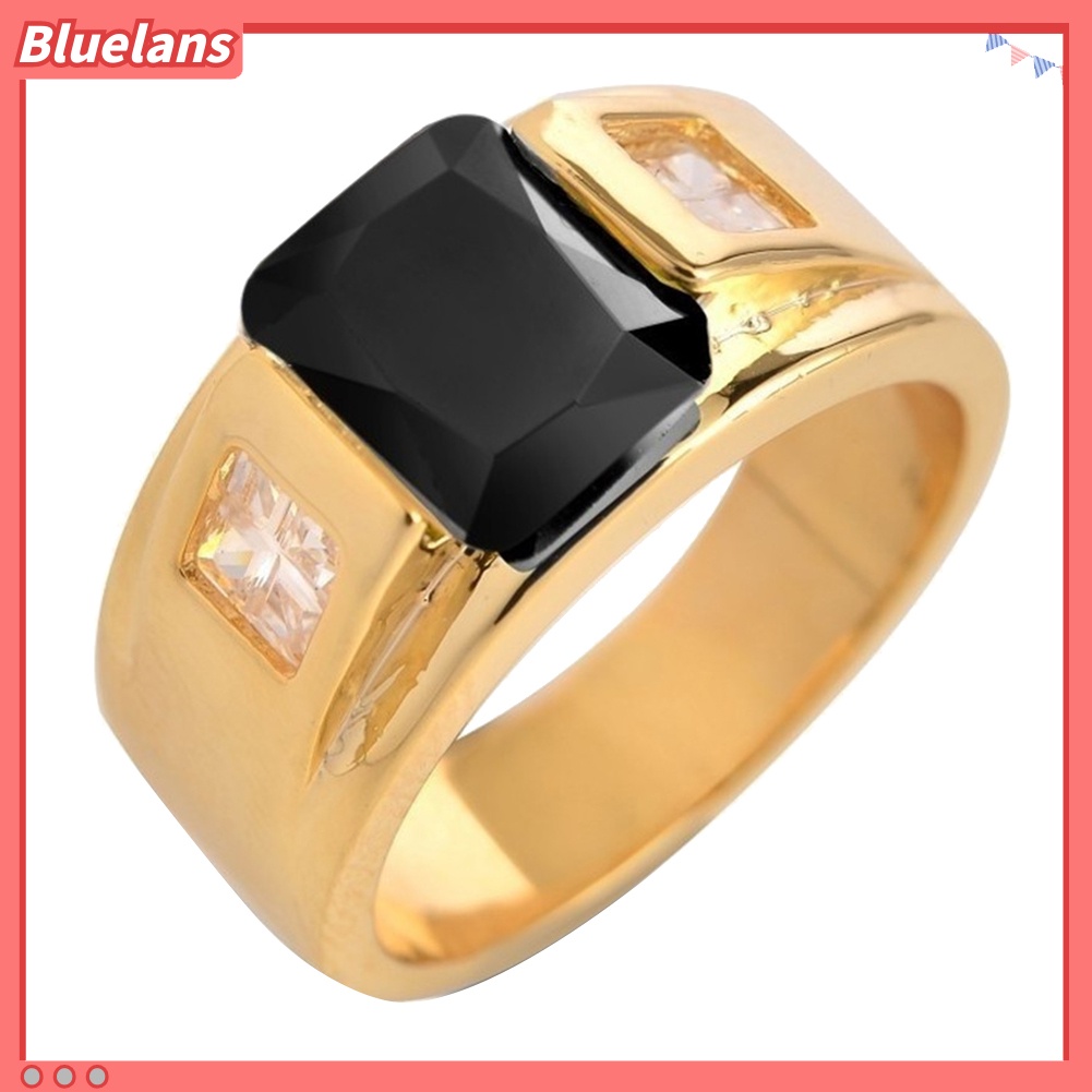 Bluelans Wedding Party Men Square Rhinestone Inlaid Wide Band Finger Ring Jewelry Gift