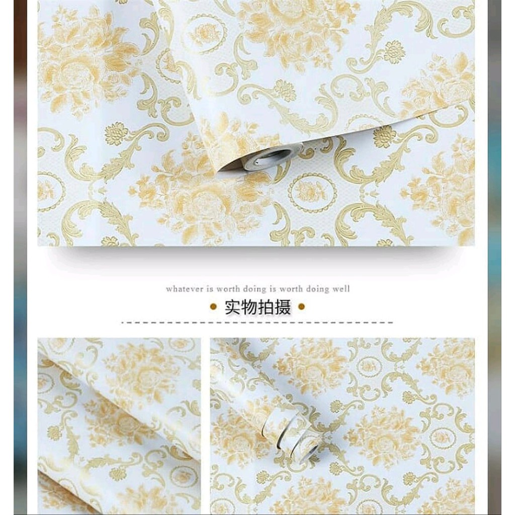 Wallpaper Dinding Motif Batik Gold Krem Ukuran Panjang 10Meter x Lebar 45CM