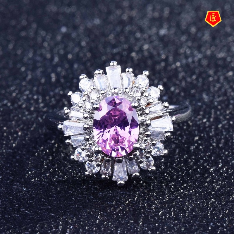 [Ready Stock]Fashion Personality Natural Sapphire Pink Diamond Ring