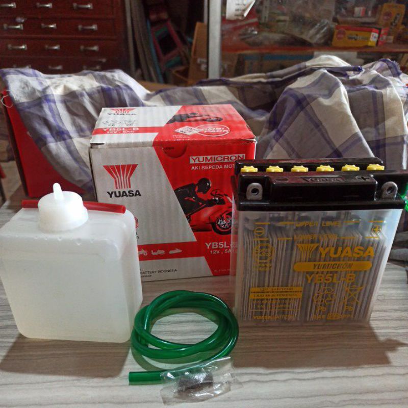 ACCU BASAH AKI BASAH YUASA SER YB5L 12V 5Mah  AKI BASAH YUASA ORIGINAL YUASA GRAND, SHOGUN, SUPRA, M