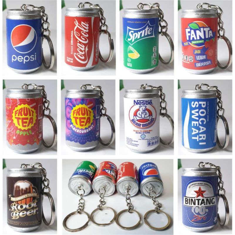 GANTUNGAN KUNCI SNACK & MINUMAN KALENG MINIATUR UNIK MURAH-GANCI MINUMAN KALENG