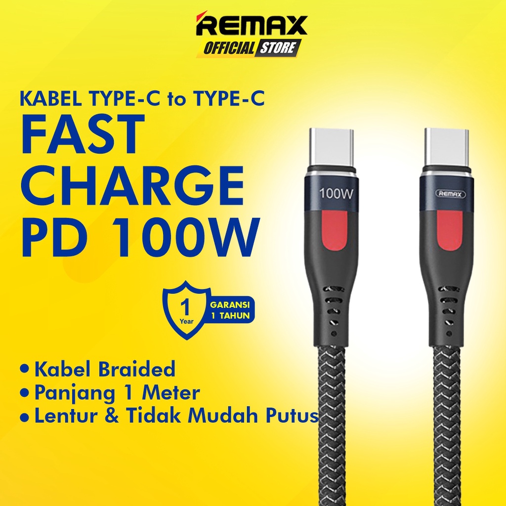 Remax Lesu Pro Kabel Data Type C to Type C Braided Fast Charging 100W Cable Charger RC-187C