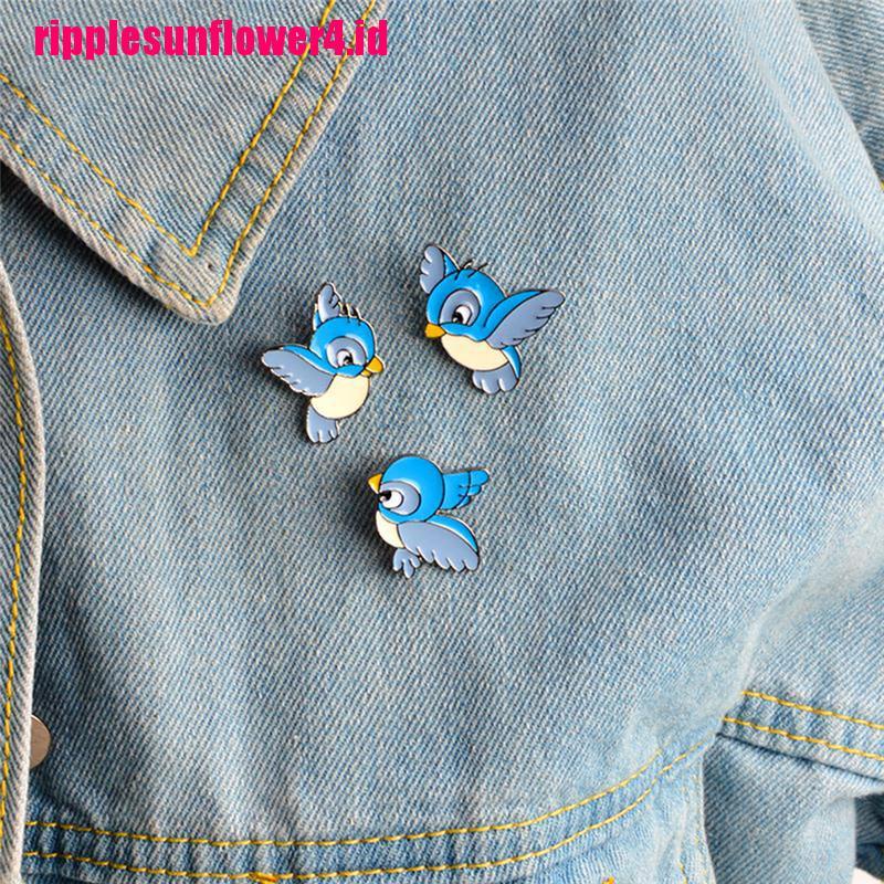 3pcs / set Bros Pin Enamel Bentuk Burung Warna Biru Untuk Kerah Jaket / Kemeja