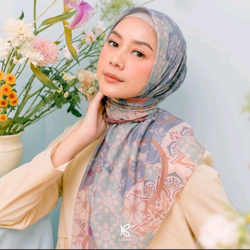 Jilbab segi empat printed voal Kinaya original premium hijab voal
