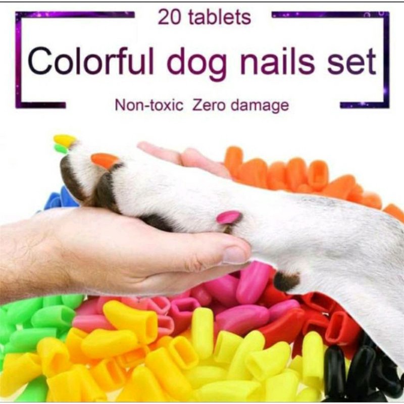 ADY78 Kuku Kucing Bahan Plastik Isi 20 Lembut rna-rni Dengan Lem / Pelindung Kuku Kucing Tinah Pet2