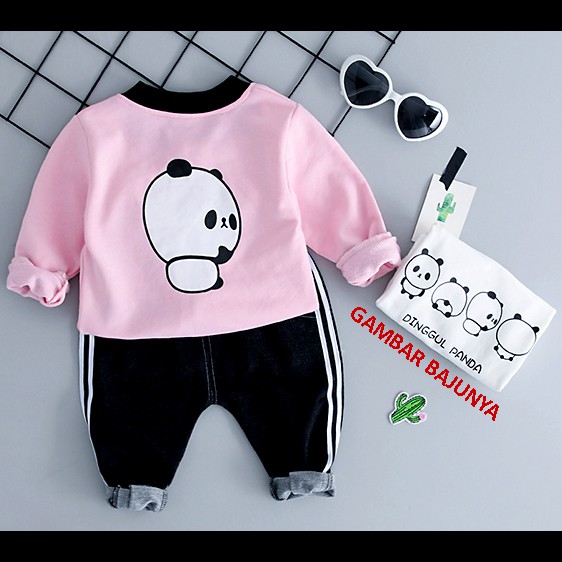 Setelan baju dan Jaket anak CEWEK Panda China Pink