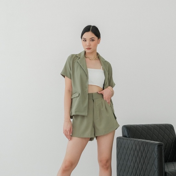 [TAVIA] EDEN SET / SETELAN WANITA / OUTER KOREA WANITA / ATASAN WANITA / BLAZER KOREA WANITA-Sage green