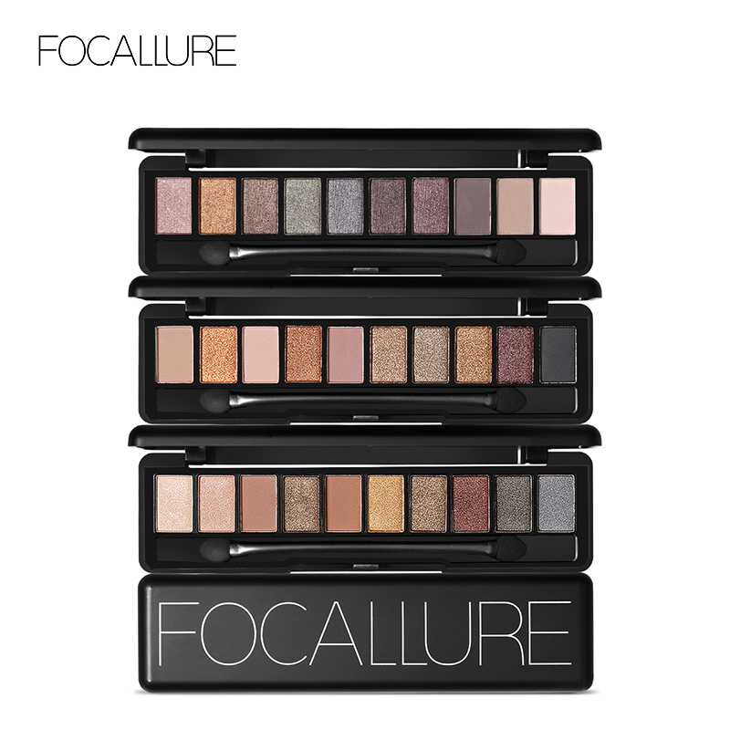 FOCALLURE Eyeshadow Palet 10 colors with Brush Sweatproof Waterproof Makeup FA08