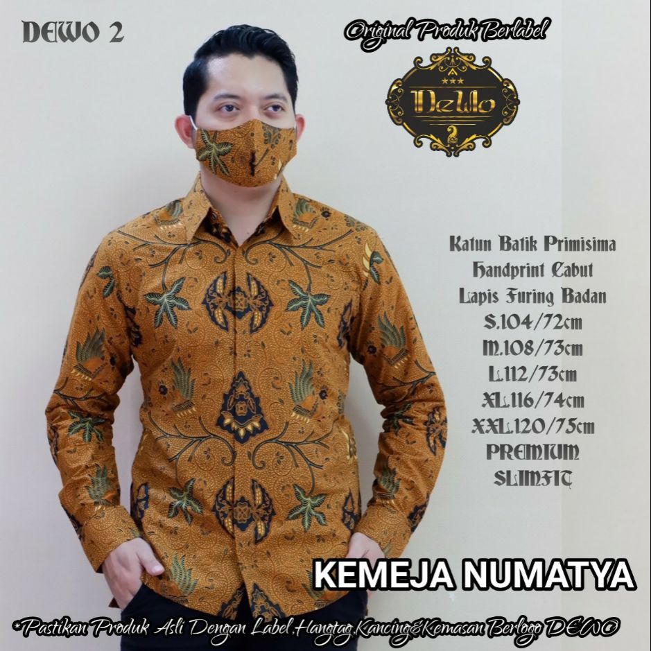 Kemeja Batik Slimfit Exclusive Terbaru Batik Pria Lengan Panjang Slimfit Warna Coklat NUMATYA