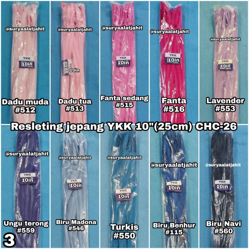 Resleting jepang YKK 10in/25cm CHC-26 @1lusin =rp.55.000/12pcs