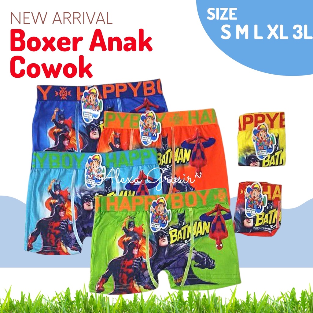 Boxer Anak Laki-Laki Ready Usia 2-3 Tahun Motif Kartun  Size S M L XL XXL