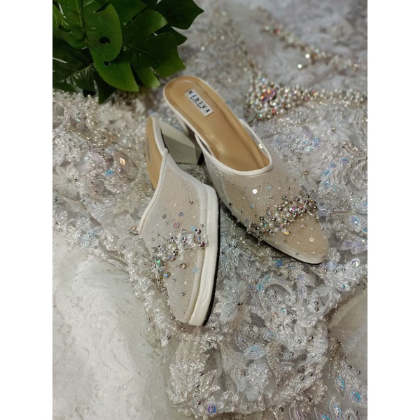 heels pengantin/selop pengantin/sepatu pengantin/selop payet