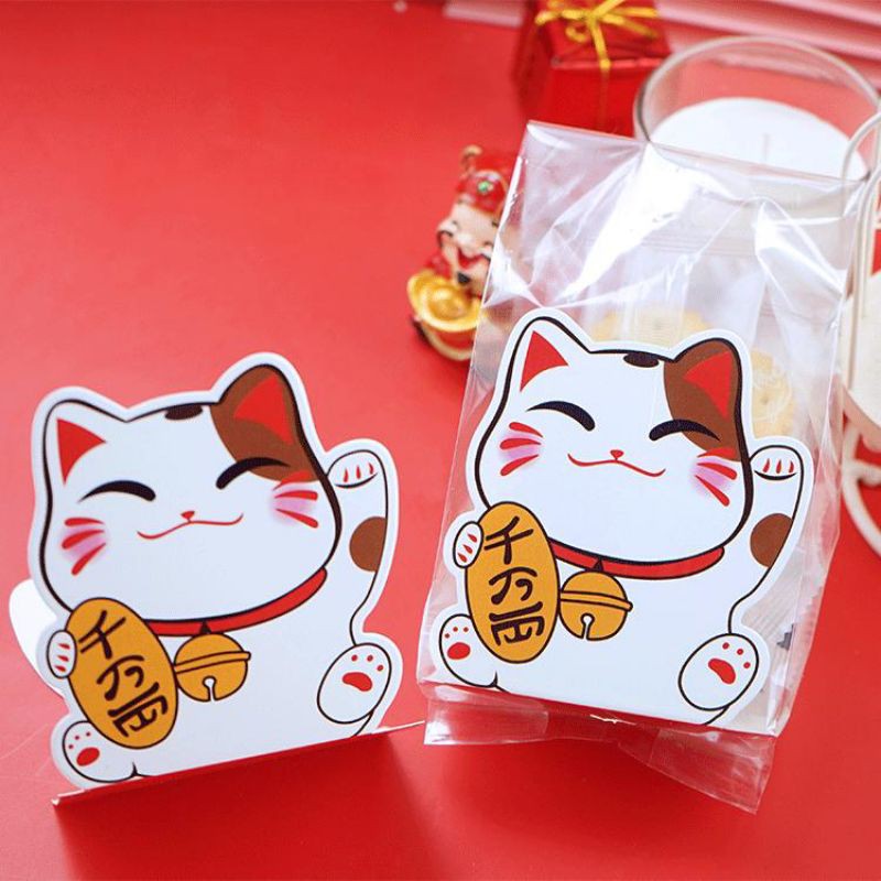PLASTIK COOKIES IMLEK+TRAY LUCKY CAT/ FU MONEY BAGS 5 pcs