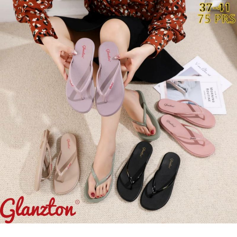 L1912 Sandal Jepit Wanita Karet Polos Tali Kecil Glanzton Sendal Jelly Japit 1912 Import Impor Cewek Perempuan Flat Empuk Nyaman Glanston Glaston Murah Cantik