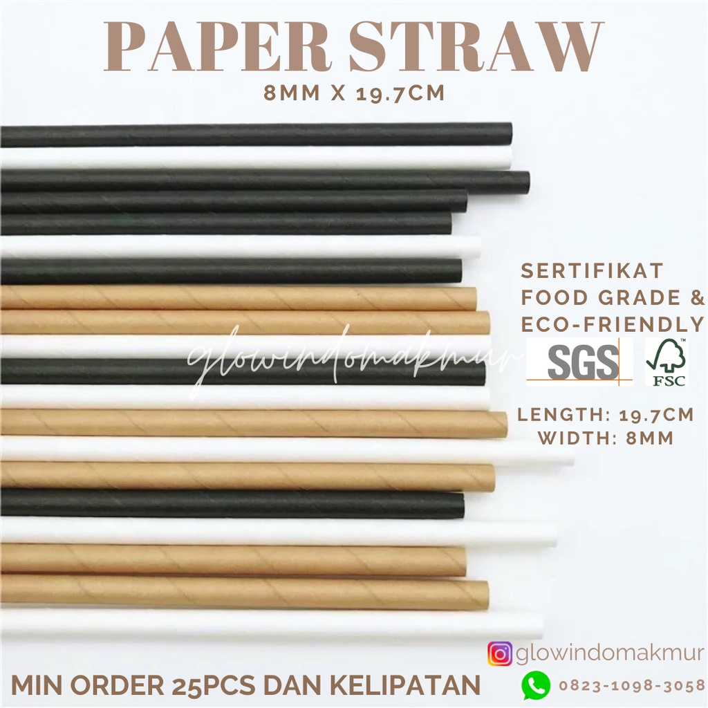 Sedotan Kertas Paper Straw 8MM Ramah Lingkungan Steril Higienis