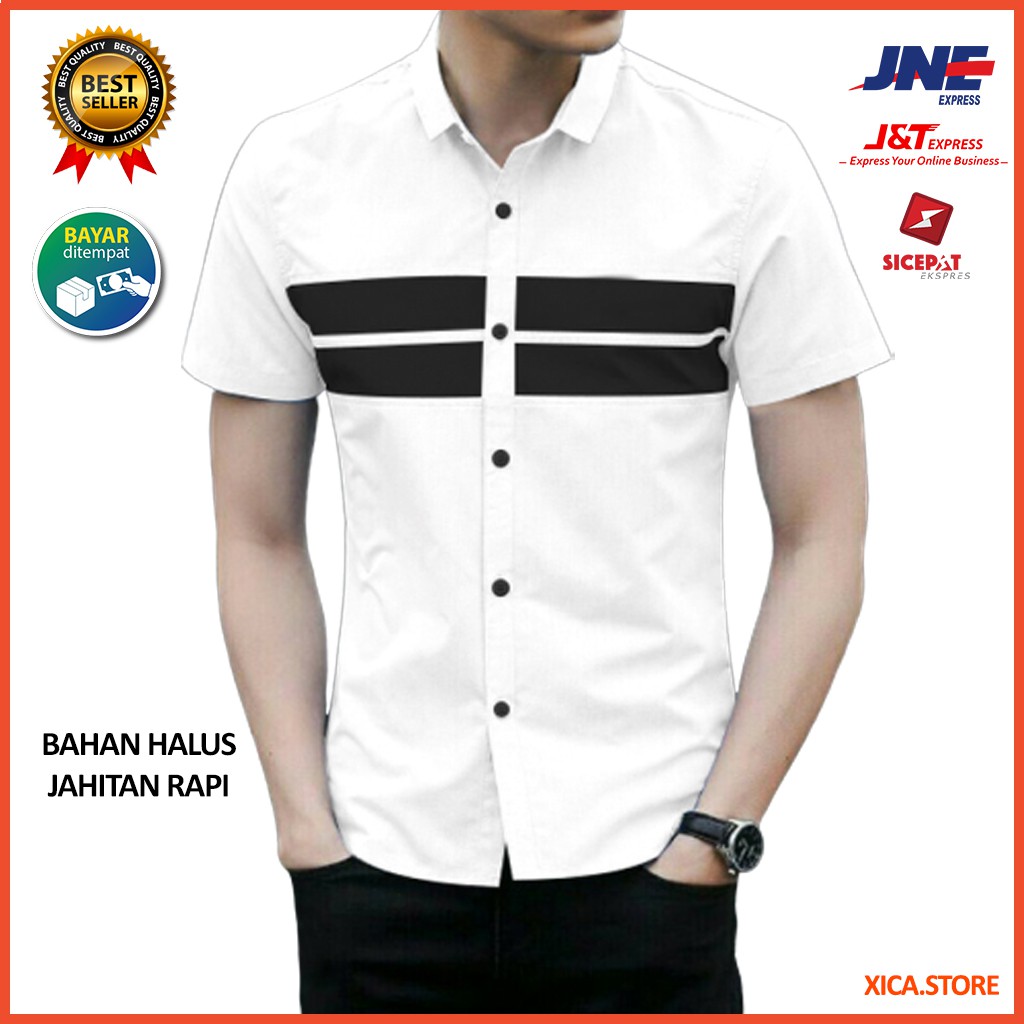 KEMEJA PRIA BOYI TOP MAN LENGAN PENDEK KASUAL FORMAL KERJA PUTIH M8U2 Kemeja Polos Pakaian Fashion P