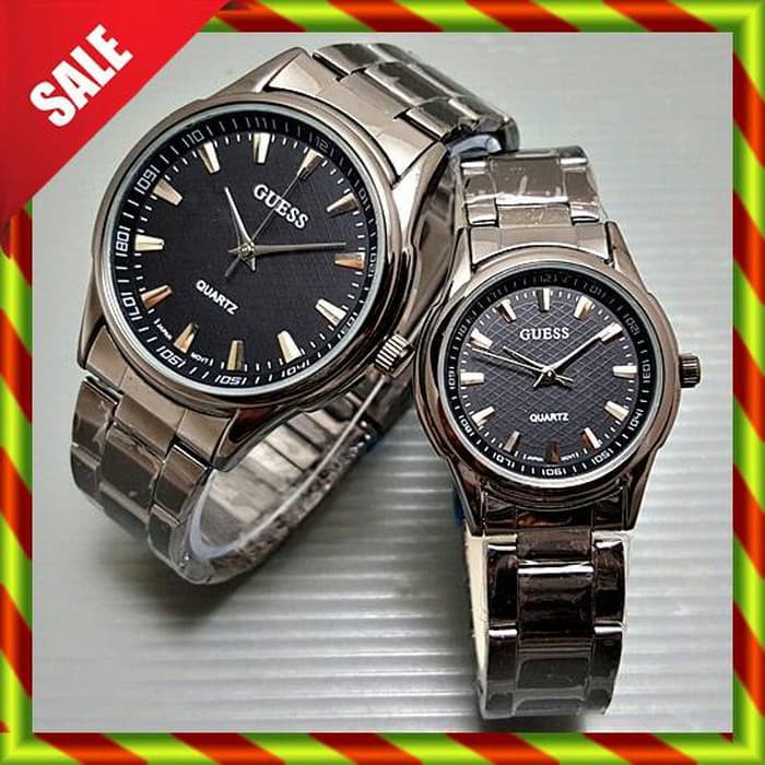 Limited Jam Tangan Guess Couple Rantai Exo FullBlack Milenial
