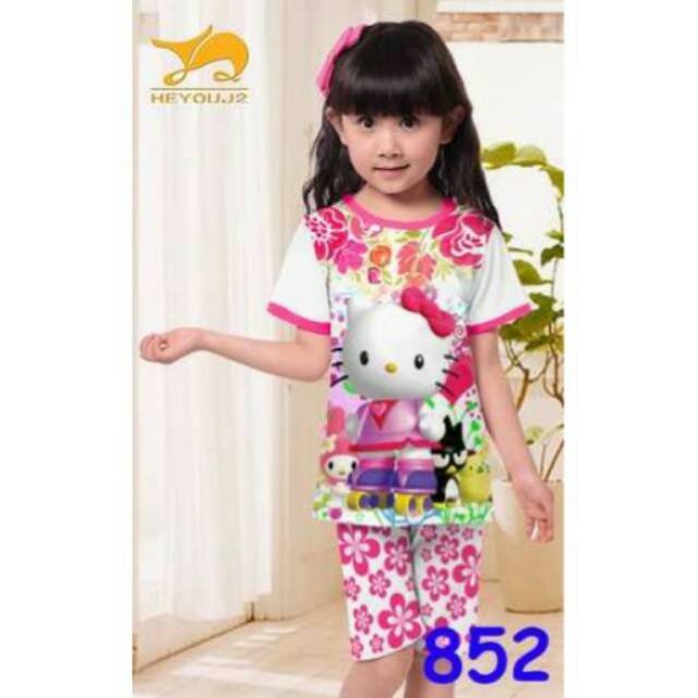 J2 SHORT 852 SMALL fashion anak perempuan baju main motif hello kitty