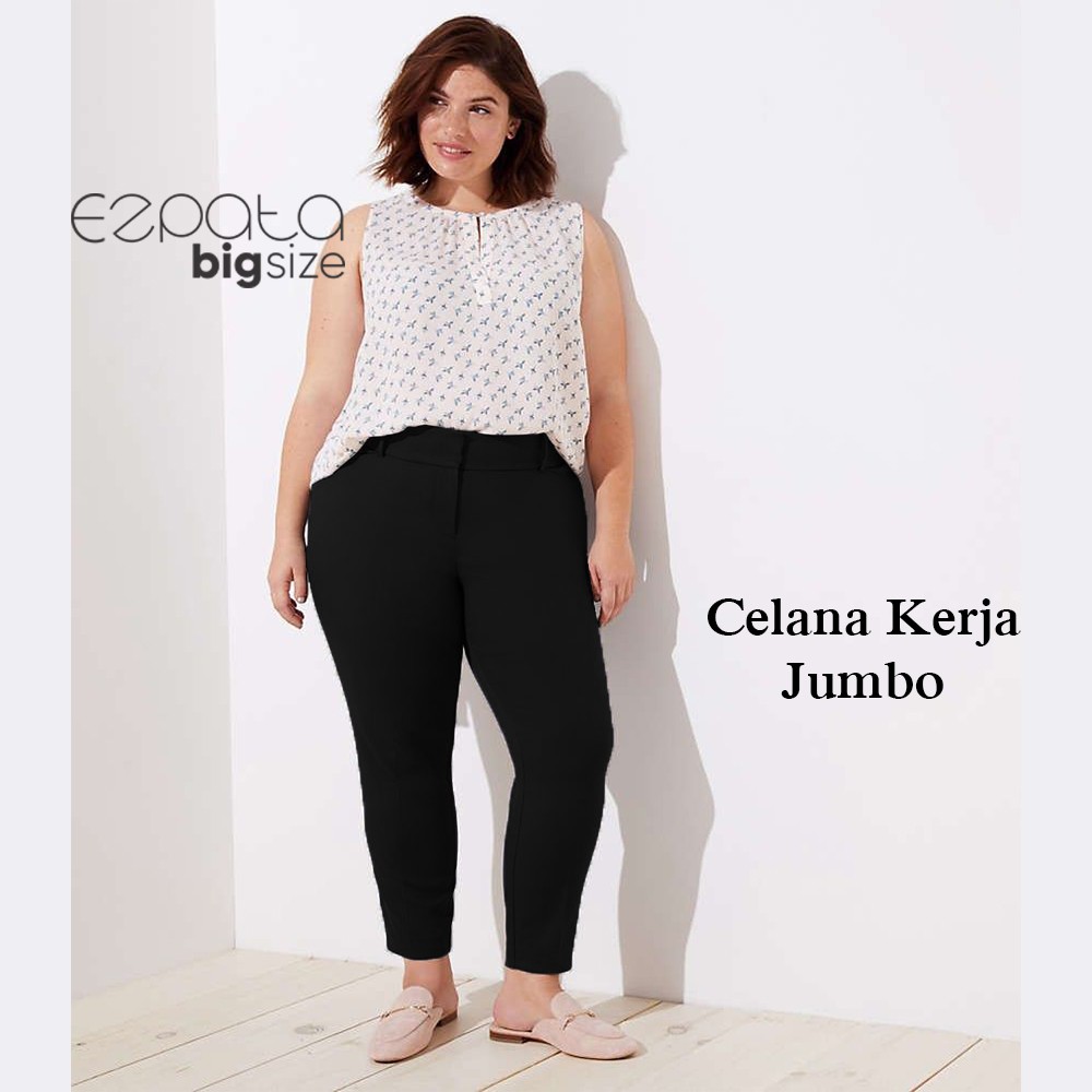 Celana panjang wanita big size jumbo kerja resleting ukuran super besar jumbo big size