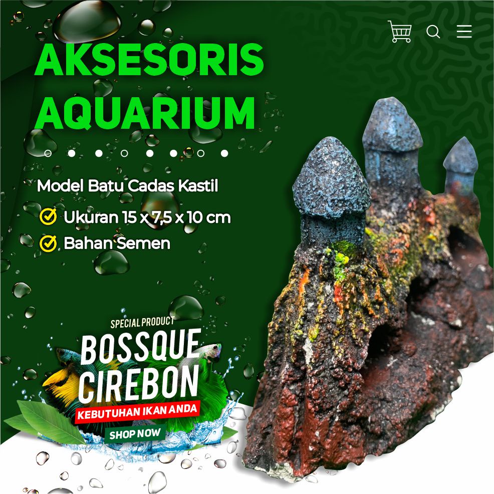 Hiasan Aquarium Ornamen Aquascape Batu Cadas Kastil Castle Semen Bukan Resin Fiber Kuat Tahan Lama