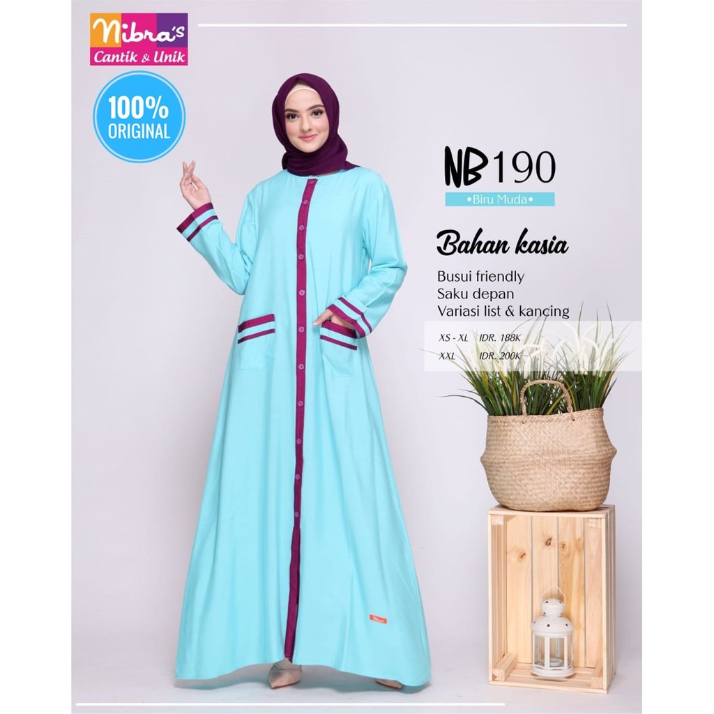Gamis Arab Wanita Gamis Nibras NB 190 Biru Muda ORIGINAL Model Kekinian