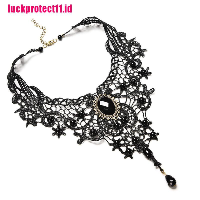 【LUCK】Black Lace&amp; Beads Choker Victorian Steampunk Style Gothic Collar Necklace Gift