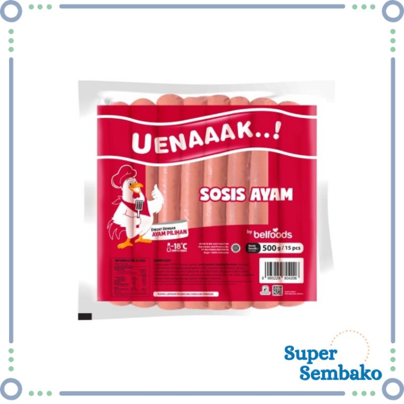 FROZEN FOOD MAKANAN BEKU BELFOODS SOSIS AYAM UENAK 500g MURAH MAKASSAR