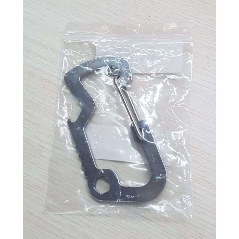 Versatile EDC Carabiner Stainless Steel with Bottle Opener Keychain - Silver