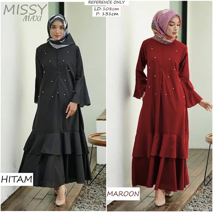 GAMIS SYARI HANUM PESTA MEWAH BAJU GAMIS WANITA REAL PIC SIZE L BUSUI KLOK 1M MERAH PUTIH SILVER