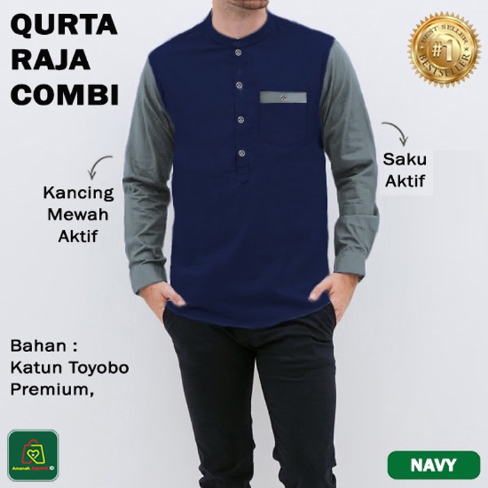 Baju Muslim Pria QURTA RAJA COMBI Lengan Panjang Bahan Toyobo Premium Size M-XXL / 26255 26257 26259 26261