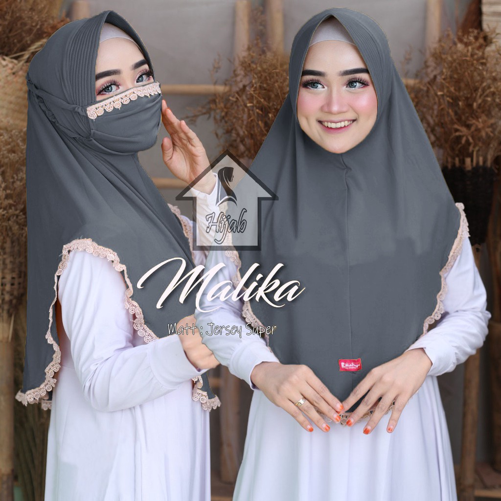GROSIR Jilbab Instan Terbaru Hijab Masker Jersey Premium  Kerudung Masker Renda Malika RUMAH HIJA'B-Abu Tua