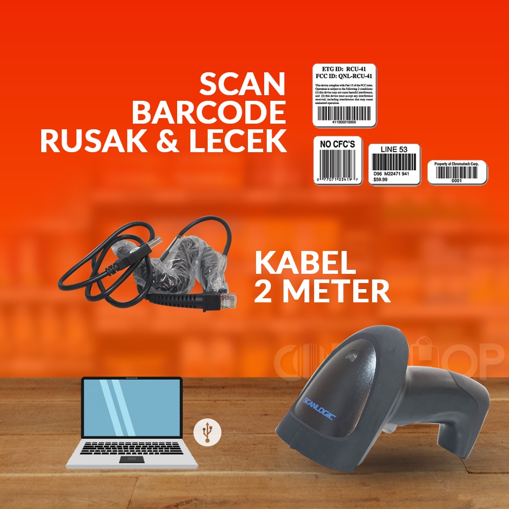 Scanner Barcode Scanlogic CS-800+ Scanner 1D Kuat Tahan Banting