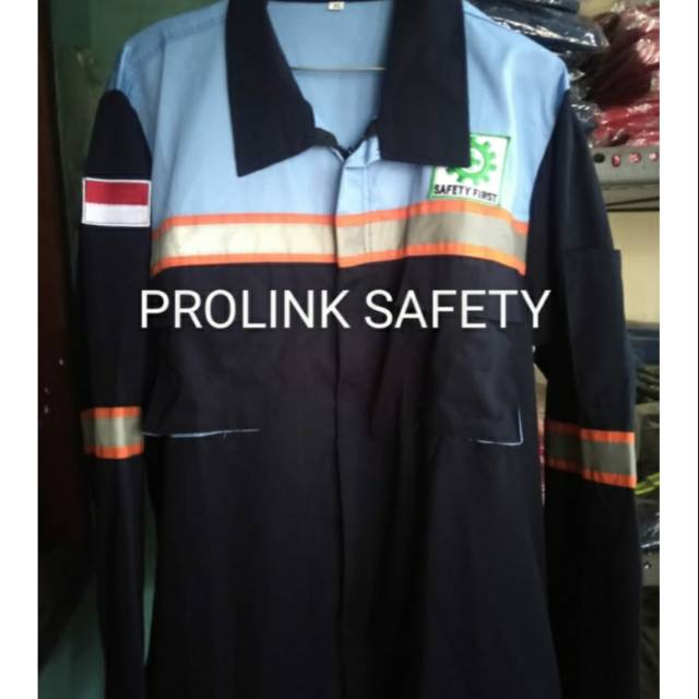 SERAGAM PROYEK BAJU SAFETY DONGKER KOMBINASI BIRU LANGIT RESLETING BARU