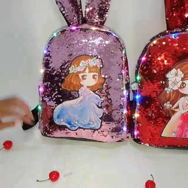 TAS RANSEL BAHAN SEQUINS ANAK DENGAN TELINGA KARAKTER  