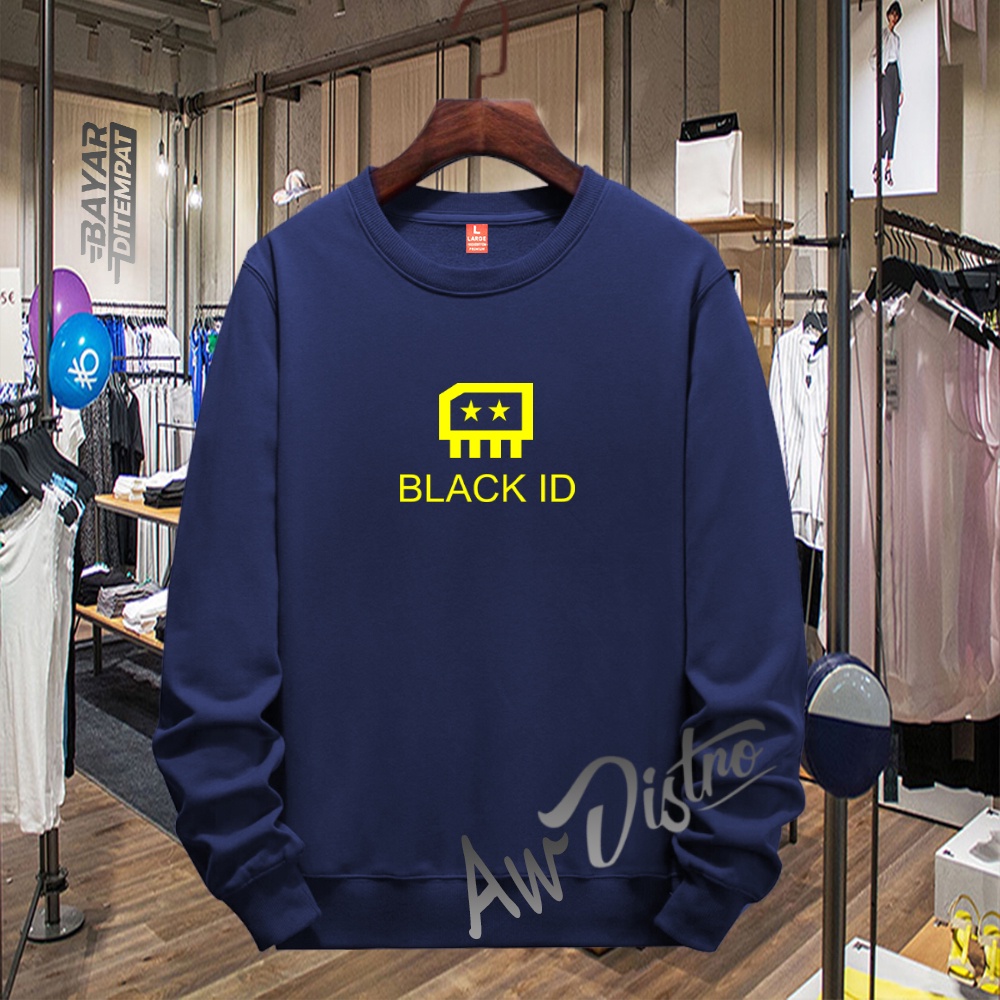 COD Sweater Distro Black ID Yellow Premium Quality Sweater Tulisan Jaket Kata-Kata Hoodie Sablon