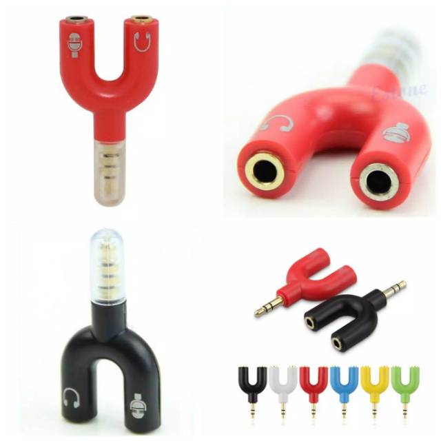 Splitter Audio 2 in 1 Shape U Converter Headset Cabang 2 Shape U Spliter Audio Male to 2Female 3.5mm