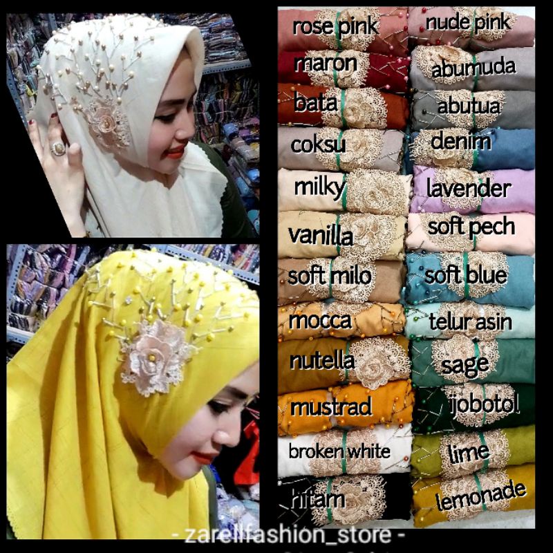 ZARELLFASHION - SEGIEMPAT PAYET BUNGA KERANCANG / JILBAB SEGIEMPAT