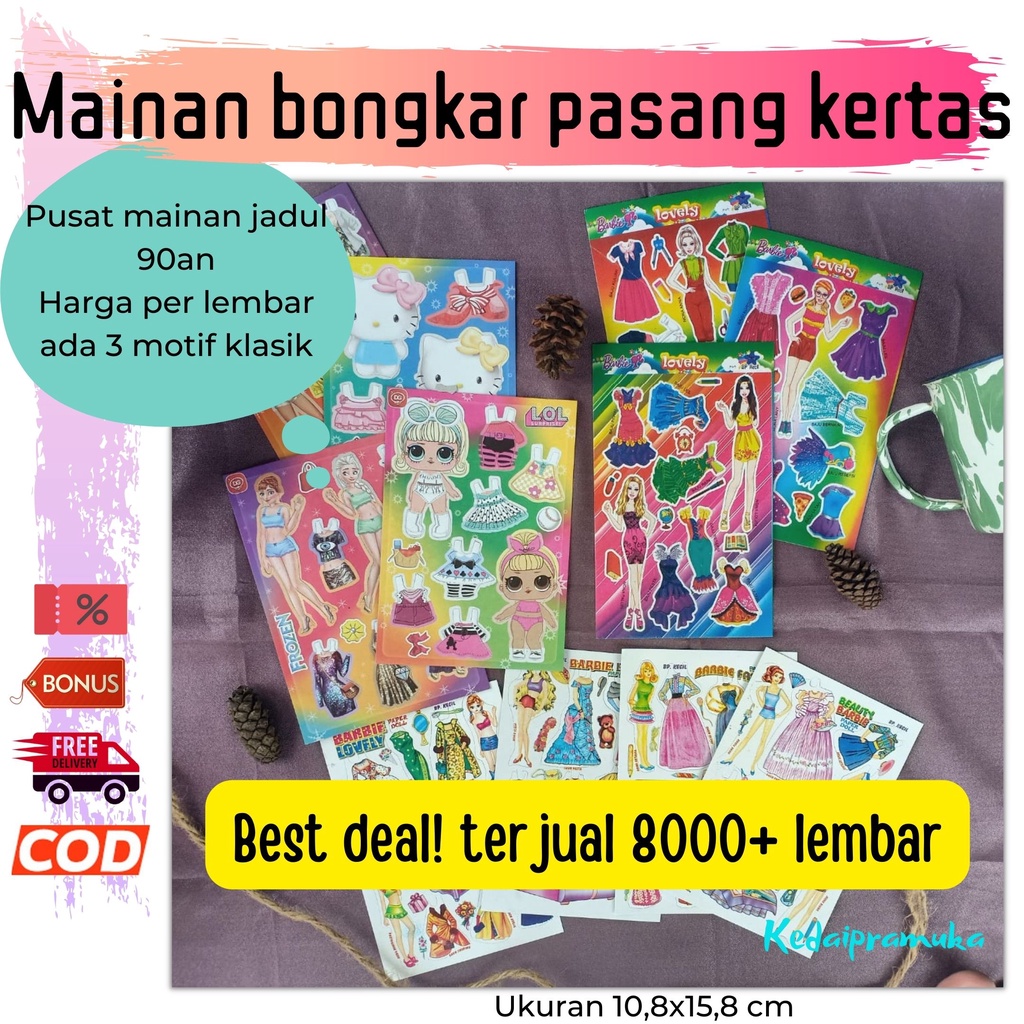 Mainan Bongkar Pasang Kertas / Paper Dolls Mainan Kertas / Boneka Orang Orangan Barbie BP / Jadul 90
