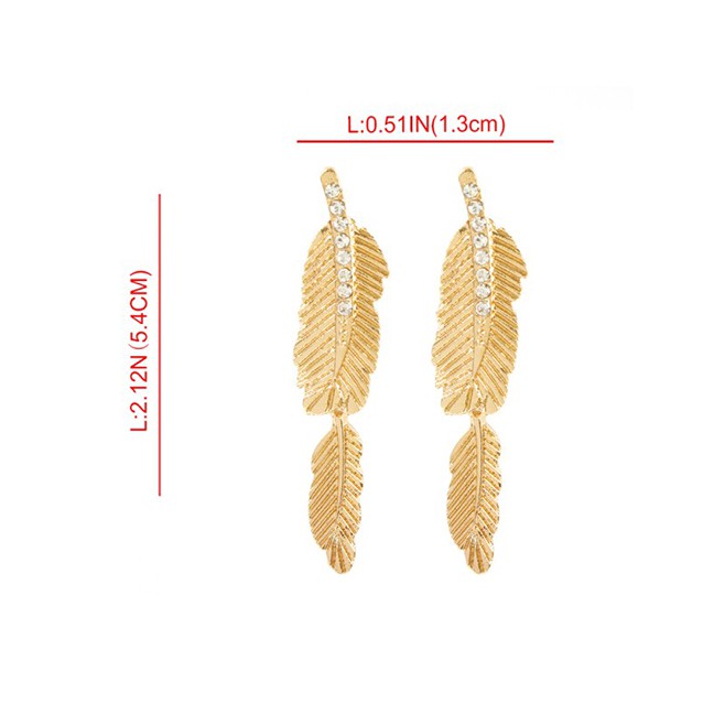 LRC Anting Tusuk Fashion Gold Alloy Studded Leaf Stud Earrings D22439