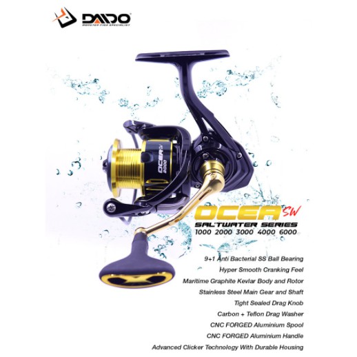 Reel pancing daido hydra atau ocea spin pilihan 1000 2000 3000 4000 6000 saltwater sw