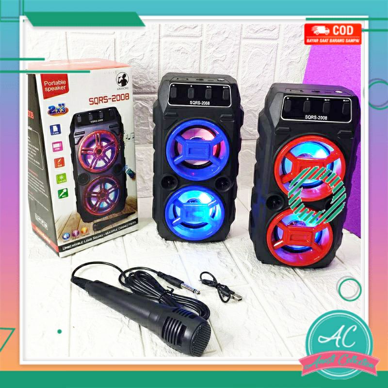 Spiker mic karaoke Speaker aktif bluetooth bonus mikrofon USB TFCard MP3 Radio player wireless bass