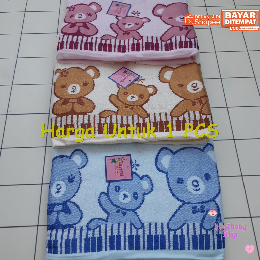 Handuk mandi bayi bahan halus dan lembut motif Bear Family 120 x 60 cm 1 PCS