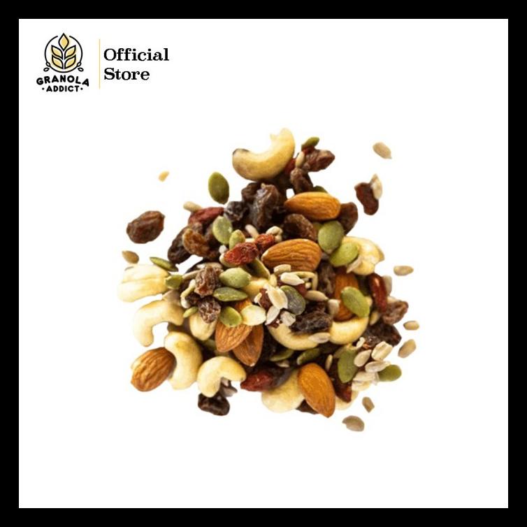 

TRAIL MIX (SUNFLOWER, PUMPKIN SEEDS, ALMOND, RAISIN, CRANBERRY) 250G BERKUALITAS